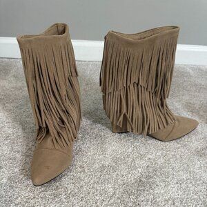 LILIANA Fringe Wedge Boots Size 9